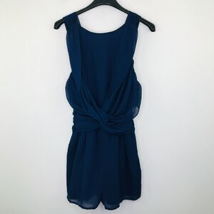 Tobi Womens Small Romper Blue Lined Chiffon Twist Front Sleeveless One Piece BG1